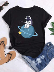 Women Planet Print Fashion Tee Shirts