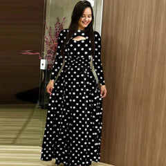 Flower Long Sleeved O-Neck Hollow Slim Fit Dress