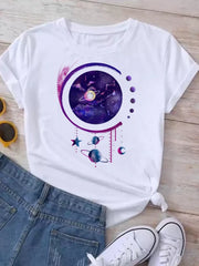 Women Planet Print Fashion Tee Shirts