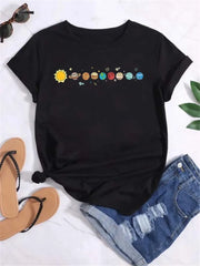 Women Planet Print Fashion Tee Shirts