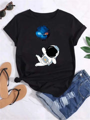 Women Planet Print Fashion Tee Shirts