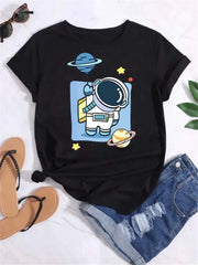 Women Planet Print Fashion Tee Shirts