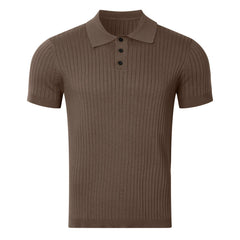 Retro Knit Lapel Striped Polo Shirt