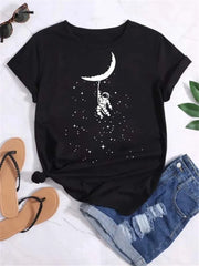 Women Planet Print Fashion Tee Shirts