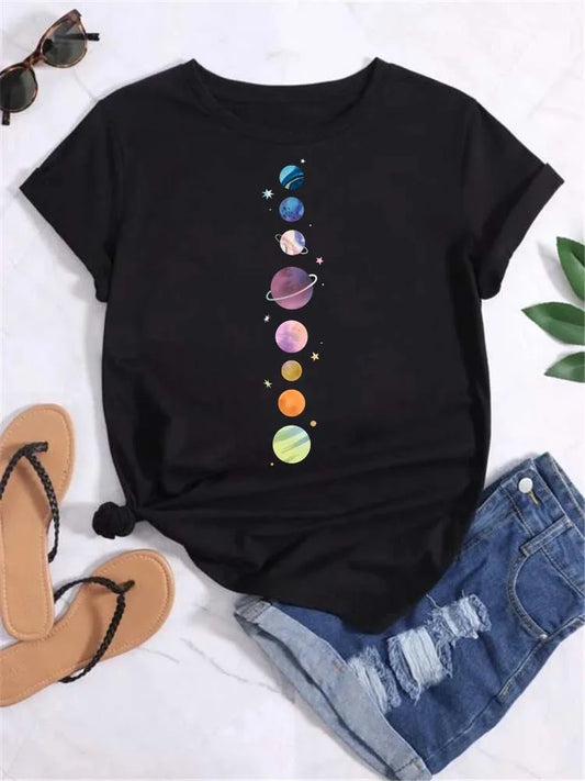 Women Planet Print Fashion Tee Shirts