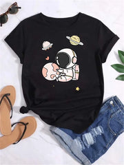 Women Planet Print Fashion Tee Shirts