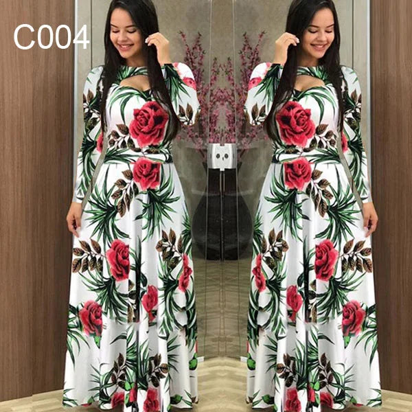 Flower Long Sleeved O-Neck Hollow Slim Fit Dress