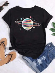 Women Planet Print Fashion Tee Shirts