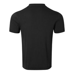 Retro Knit Lapel Striped Polo Shirt