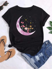 Women Planet Print Fashion Tee Shirts