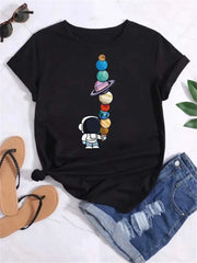 Women Planet Print Fashion Tee Shirts