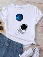 Women Planet Print Fashion Tee Shirts