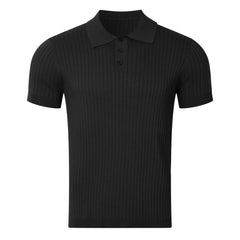 Retro Knit Lapel Striped Polo Shirt