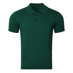 Retro Knit Lapel Striped Polo Shirt