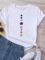 Women Planet Print Fashion Tee Shirts