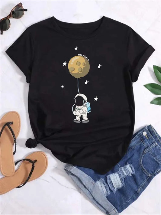 Women Planet Print Fashion Tee Shirts