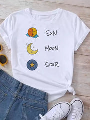 Women Planet Print Fashion Tee Shirts